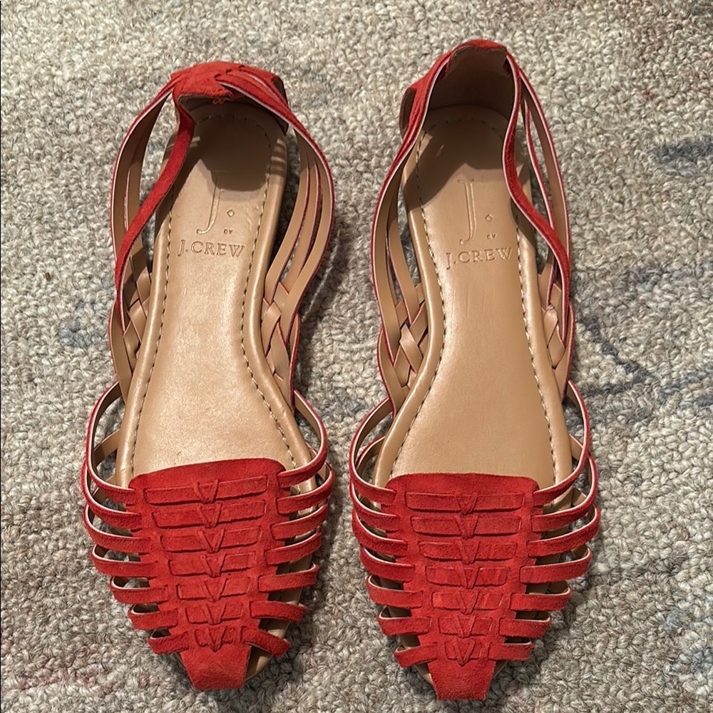 J. Crew Red Woven Leather Huarache Flats